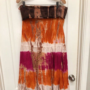 Tie Dye Maxi Skirt Sz L Orange Brown Magenta boho